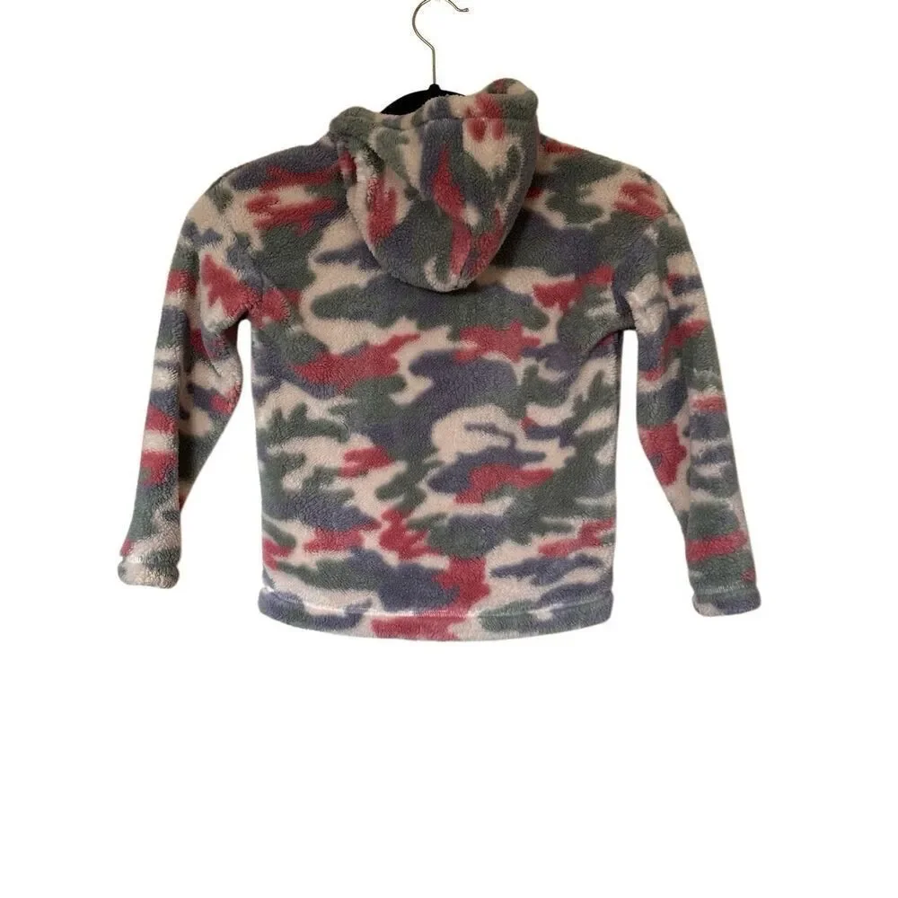 The Children's Place Girls Fleece Sherpa Hoodie Pullover Camo Sz Small 5/6
